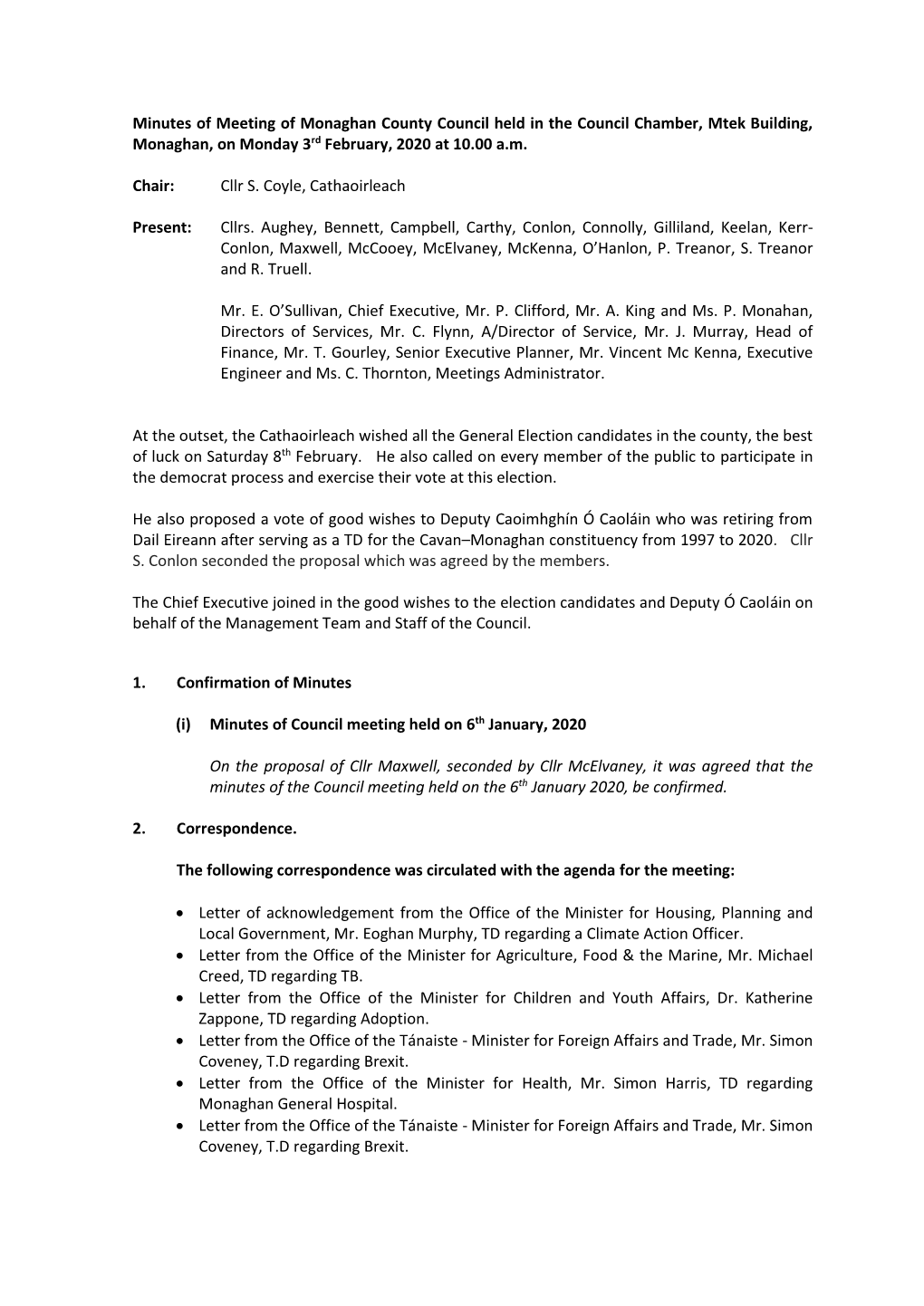 Council Meeting Minutes 3Rd February 2020
