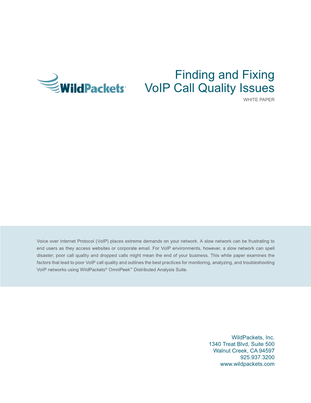Finding and Fixing Voip Call Quality Issues WHITE PAPER