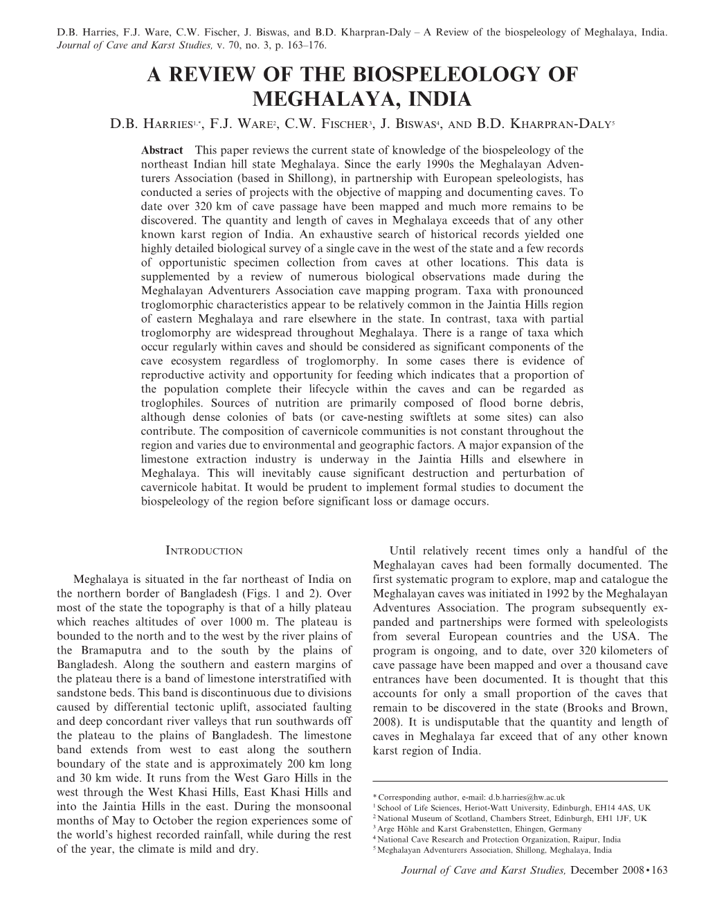 A Review of the Biospeleology of Meghalaya, India