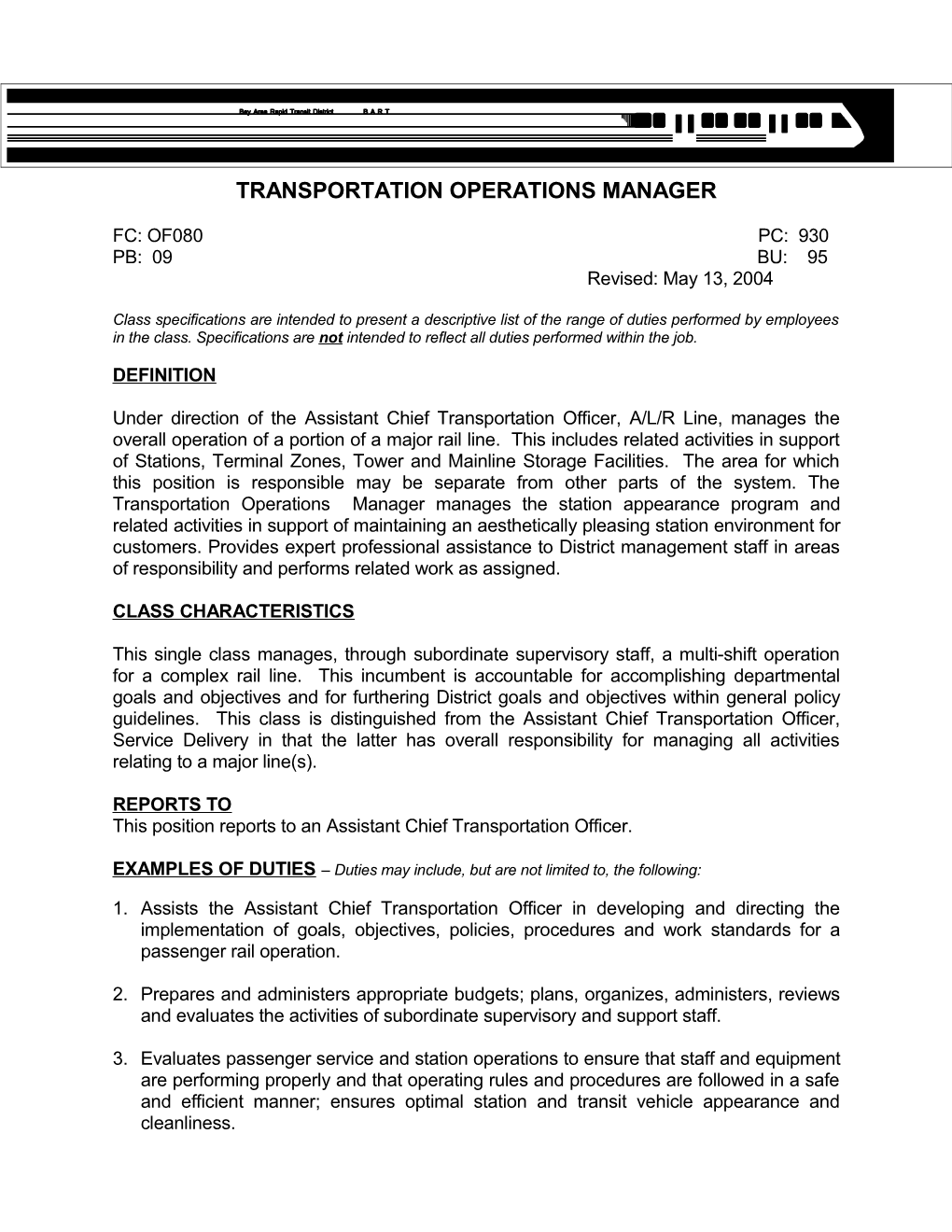 Transportation Operations Manager