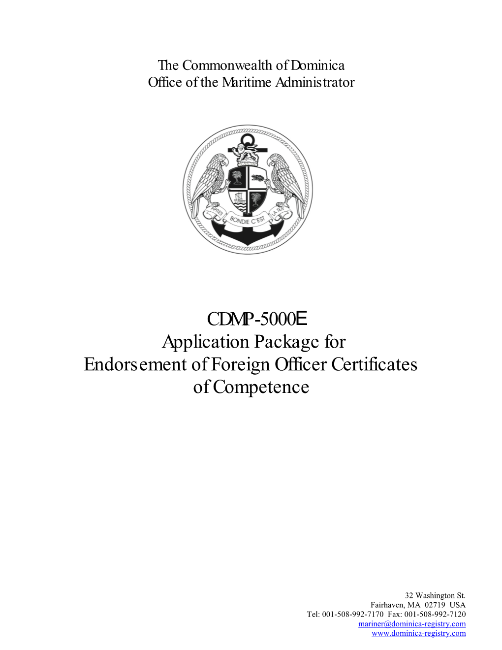 CDMP-5000 Application Package for Endorsement of Foreign Officer Certificates of Competence