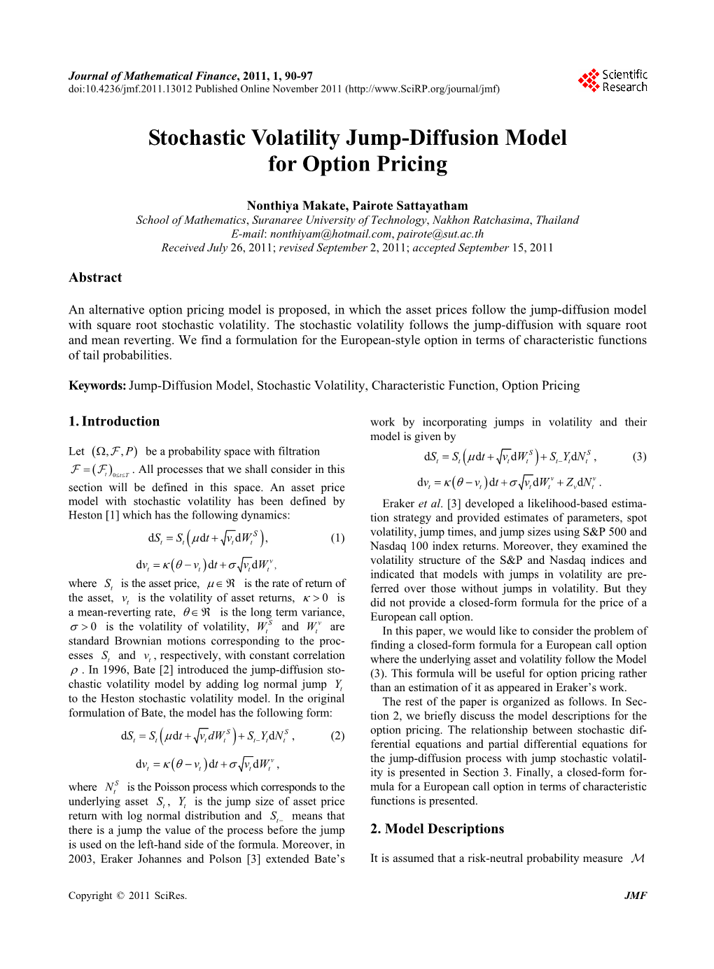 Stochastic Volatility Jump-Diffusion Model for Option Pricing