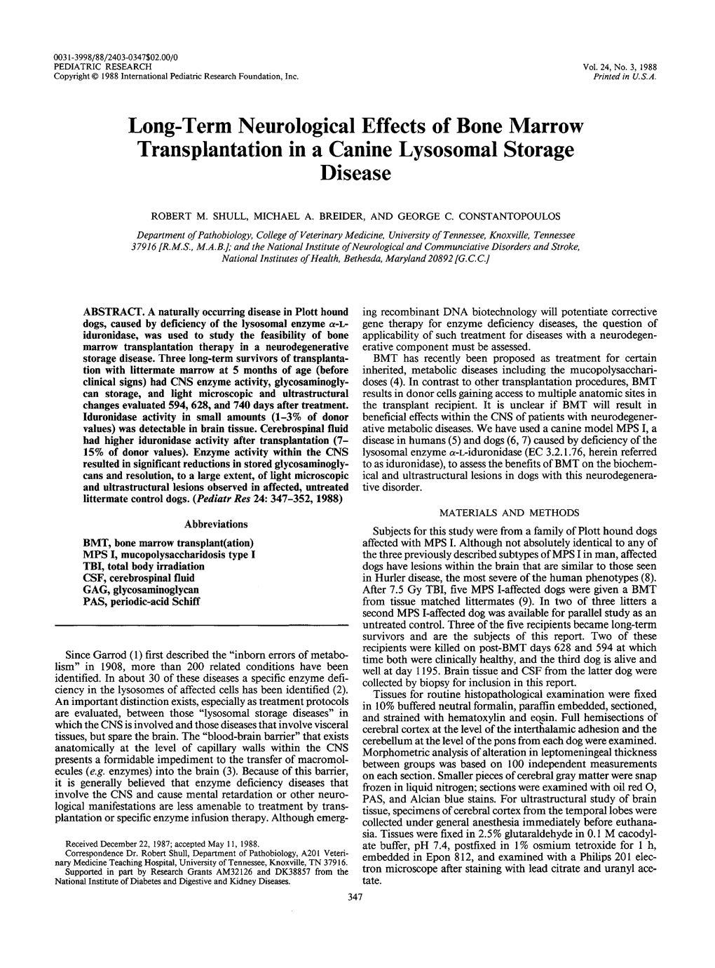 Long-Term Neurological Effects of Bone Marrow Transplantation in a Canine Lysosomal Storage Disease