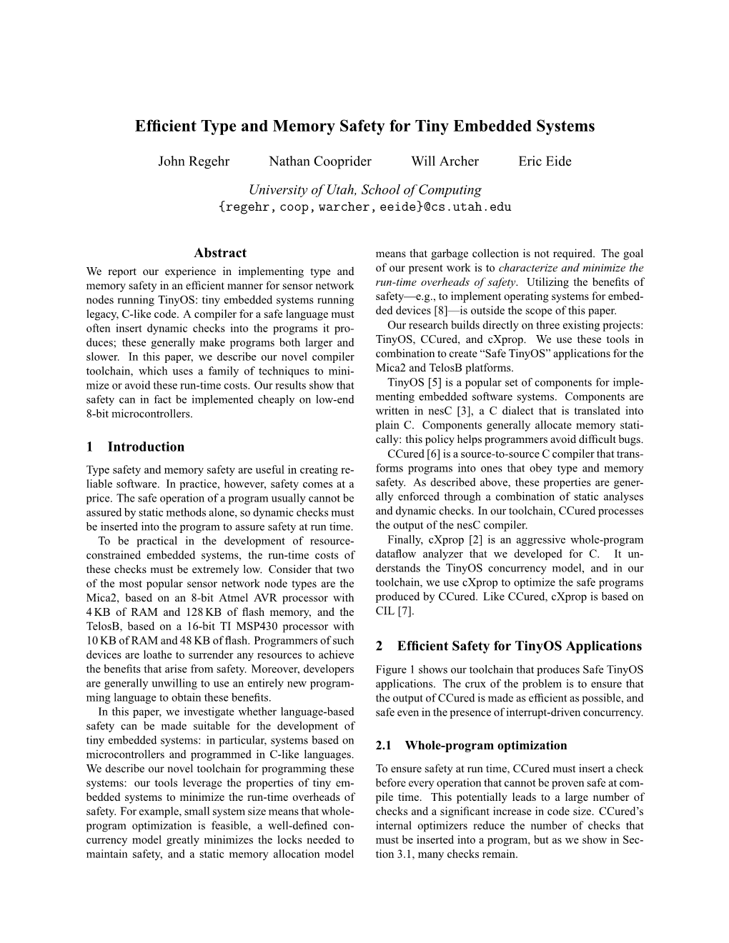 Efficient Type and Memory Safety for Tiny Embedded Systems