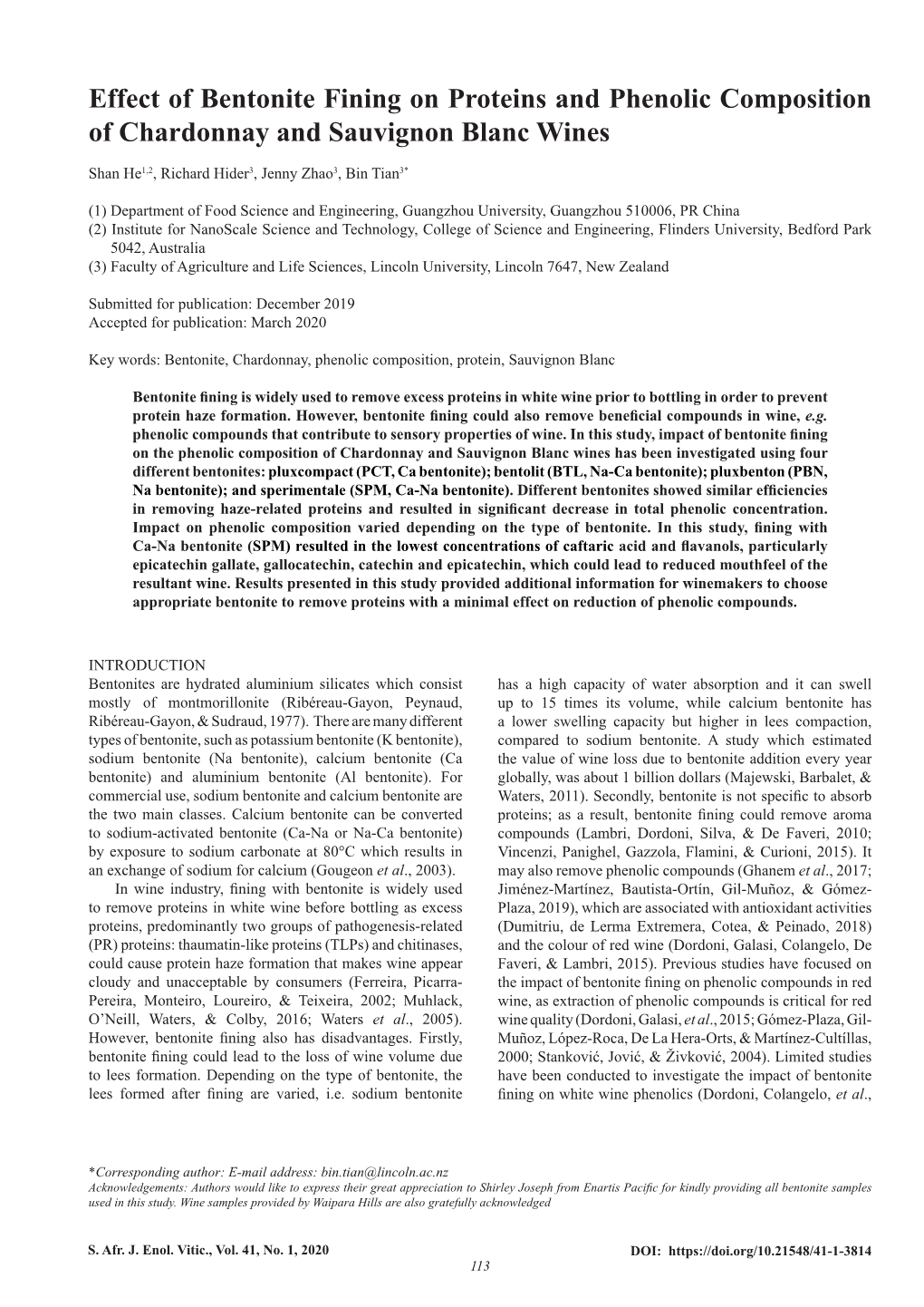 Effect of Bentonite Fining on Proteins and Phenolic Composition of Chardonnay and Sauvignon Blanc Wines