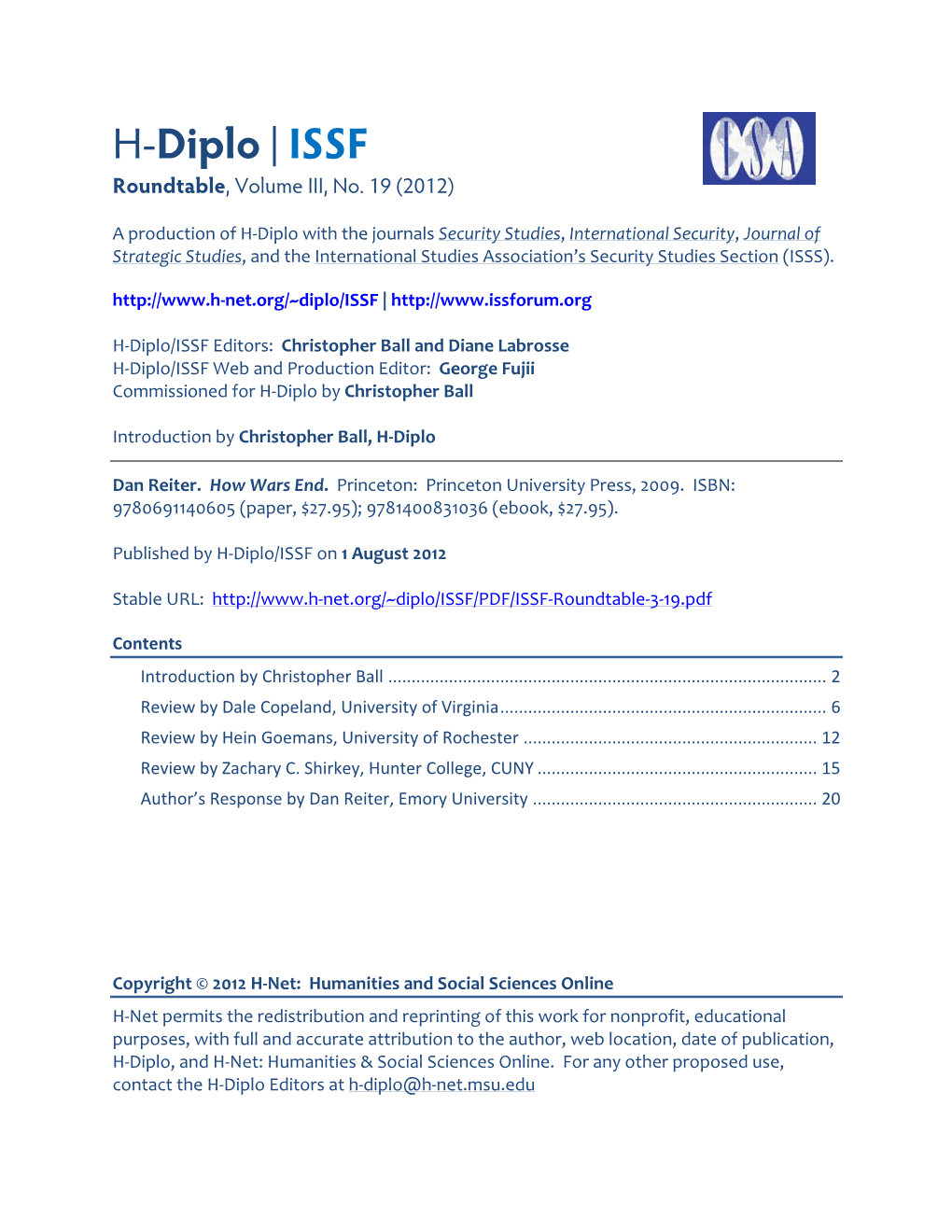 H-Diplo/ISSF Roundtable, Vol. 3, No. 19 (2012)