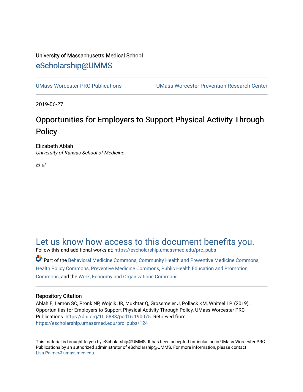Opportunities for Employers to Support Physical Activity Through Policy