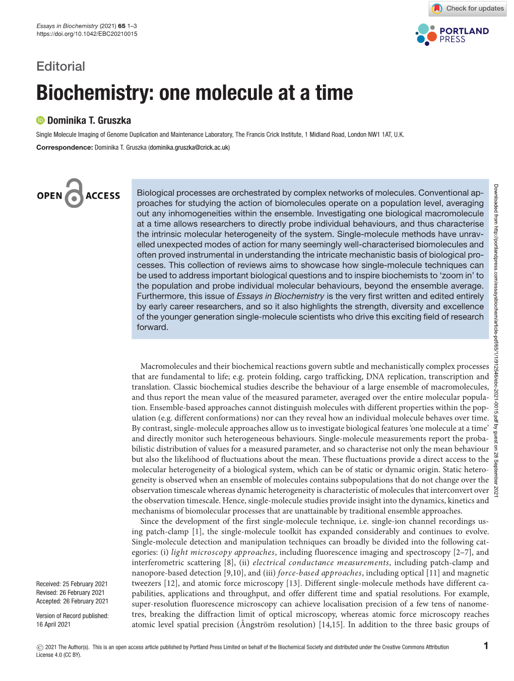 Biochemistry: One Molecule at a Time