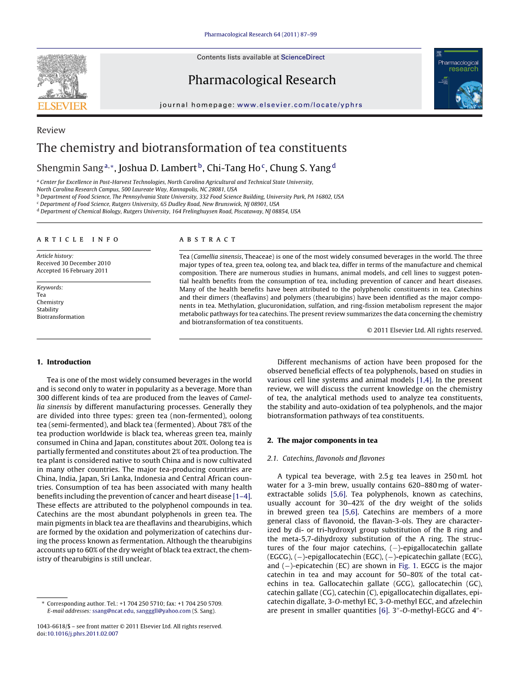 The Chemistry and Biotransformation of Tea Constituents