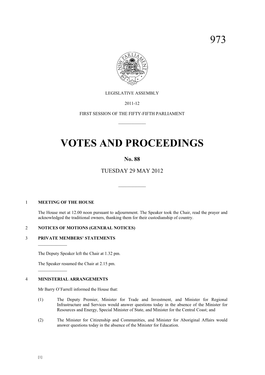973 Votes and Proceedings