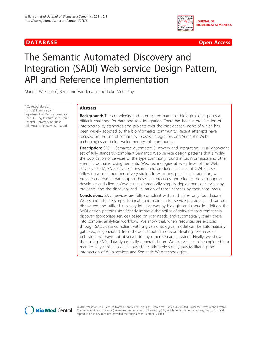 The Semantic Automated Discovery and Integration (SADI) Web Service