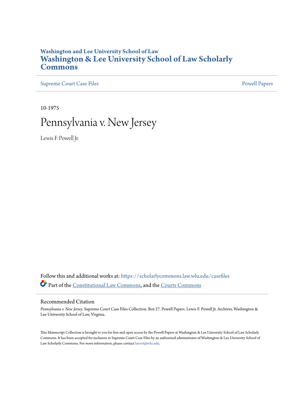 Pennsylvania V. New Jersey Lewis F