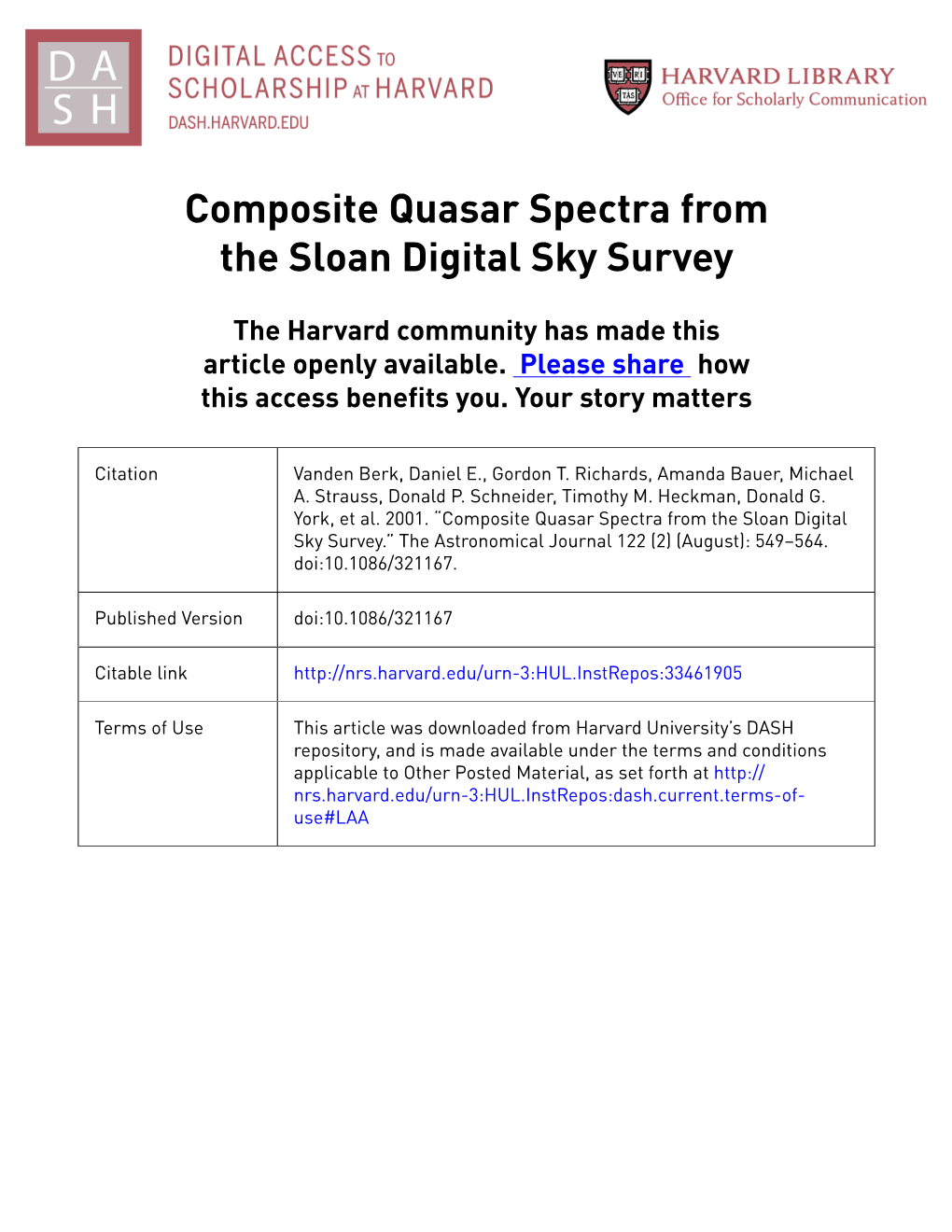 Composite Quasar Spectra from the Sloan Digital Sky Survey