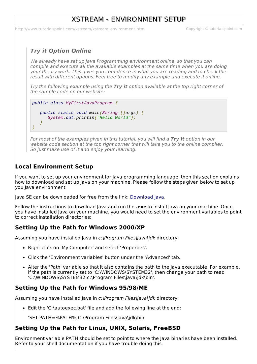 Xstream/Xstream Environment.Htm Copyright © Tutorialspoint.Com