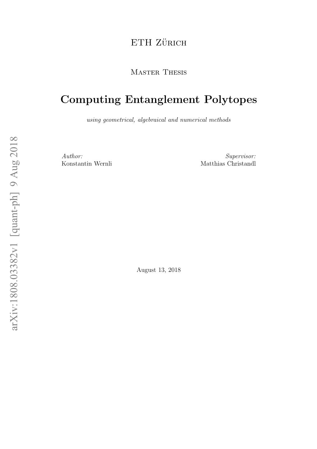 Computing Entanglement Polytopes Arxiv:1808.03382V1 [Quant-Ph] 9