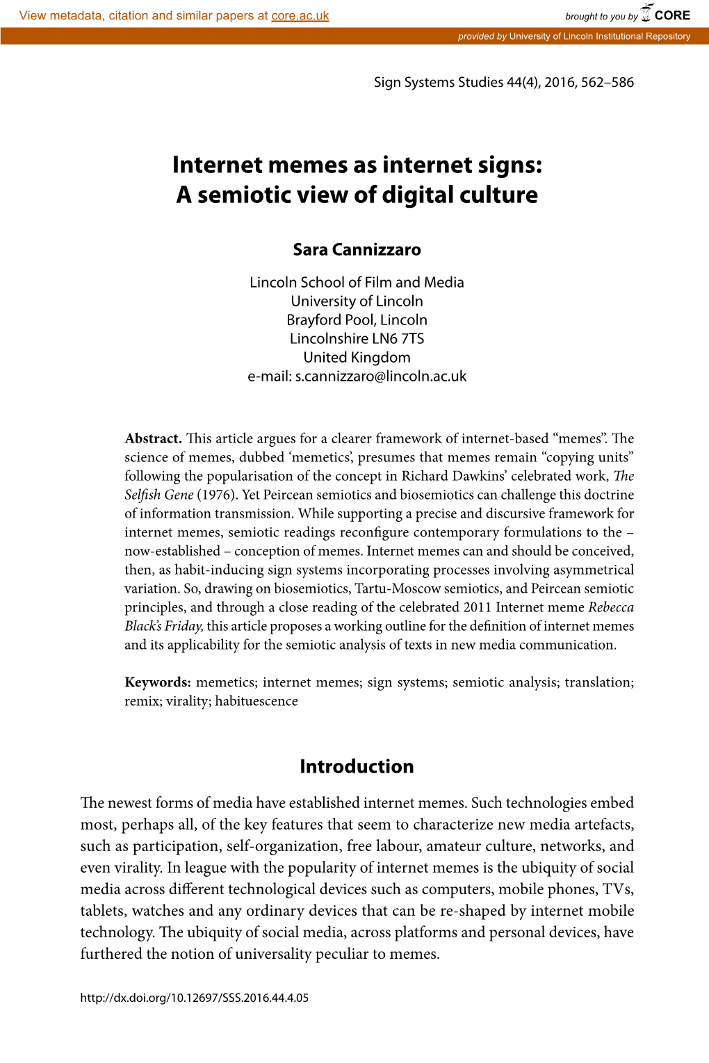 Internet Memes As Internet Signs: a Semiotic View of Digital Culture