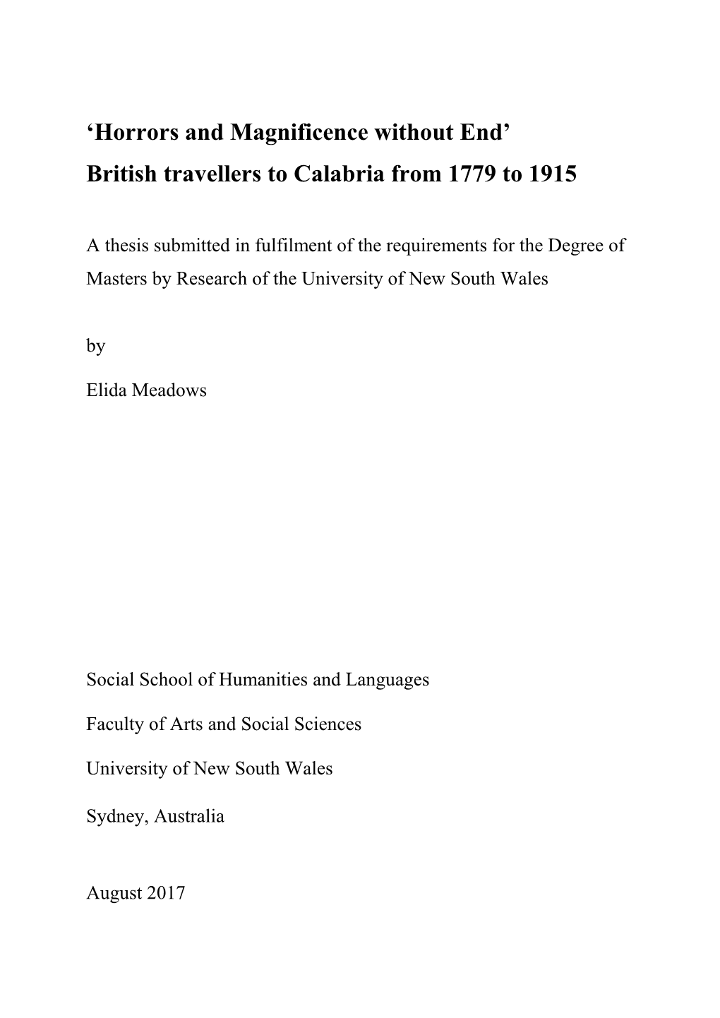 British Travellers to Calabria from 1779 to 1915