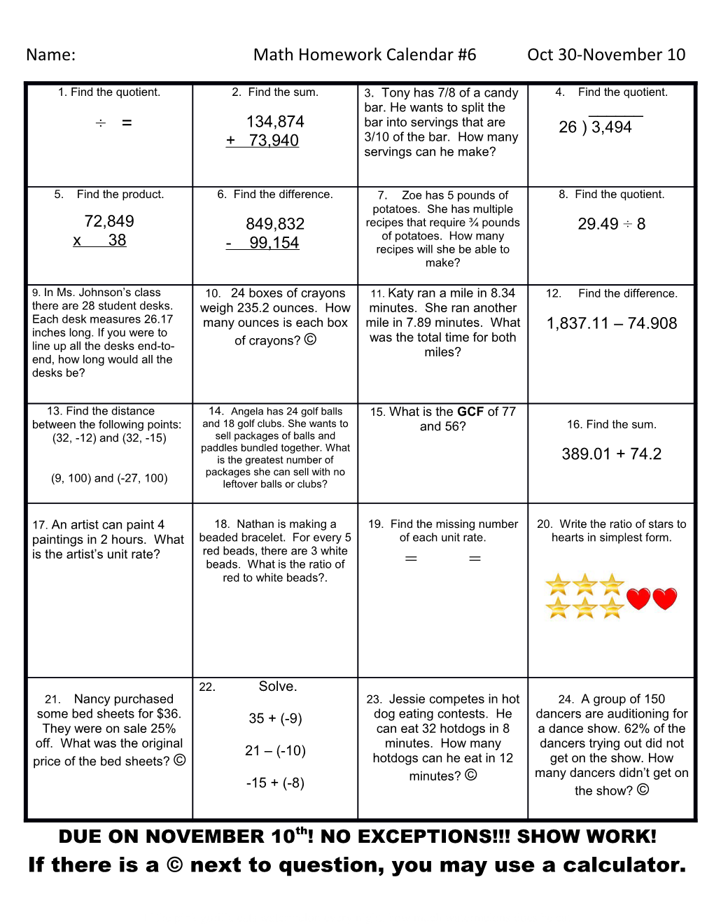 Weekly Homework Sheet s6