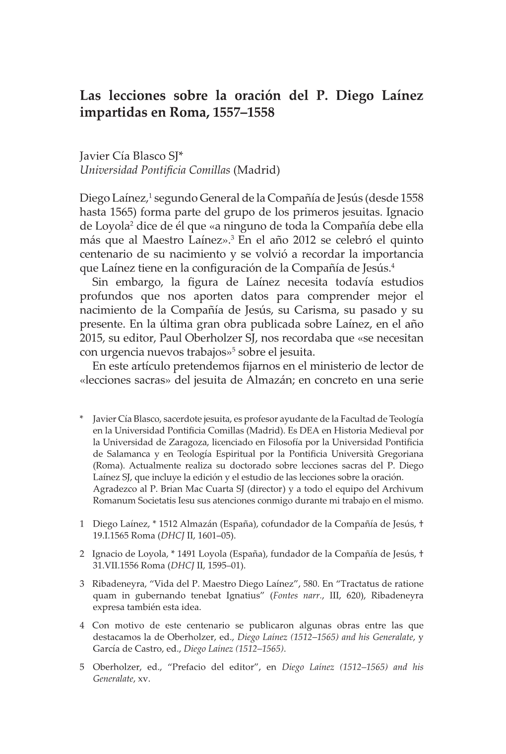 Las Lecciones Sobre La Oración Del P. Diego Laínez Impartidas En Roma, 1557–1558