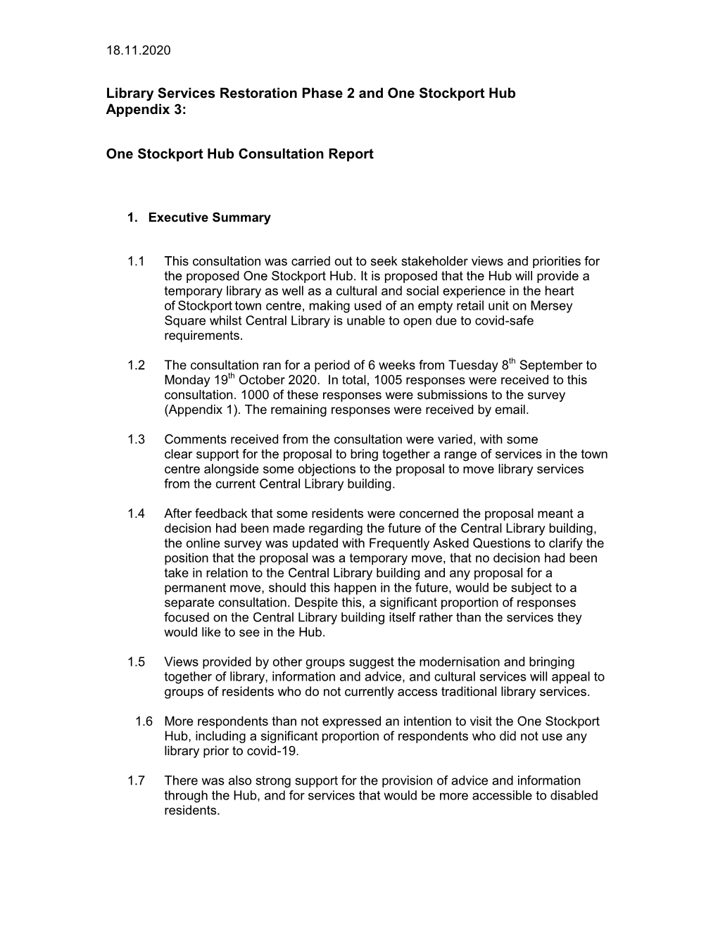 Library Services Restoration Phase 2 and One Stockport Hub Appendix 3