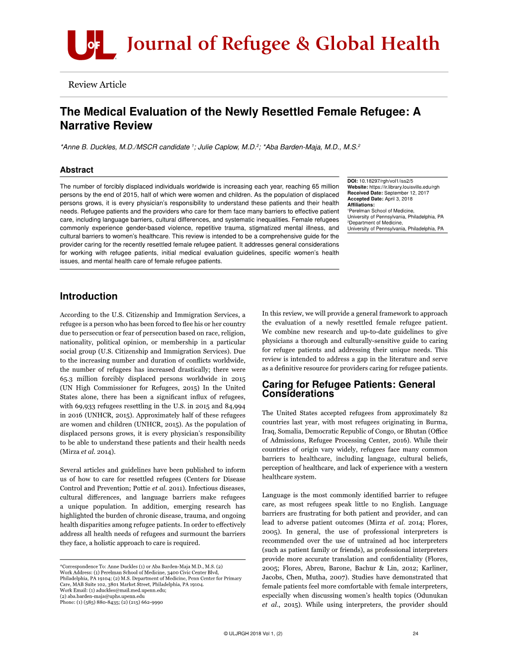 The Medical Evaluation of the Newly Resettled Female Refugee: a Narrative Review