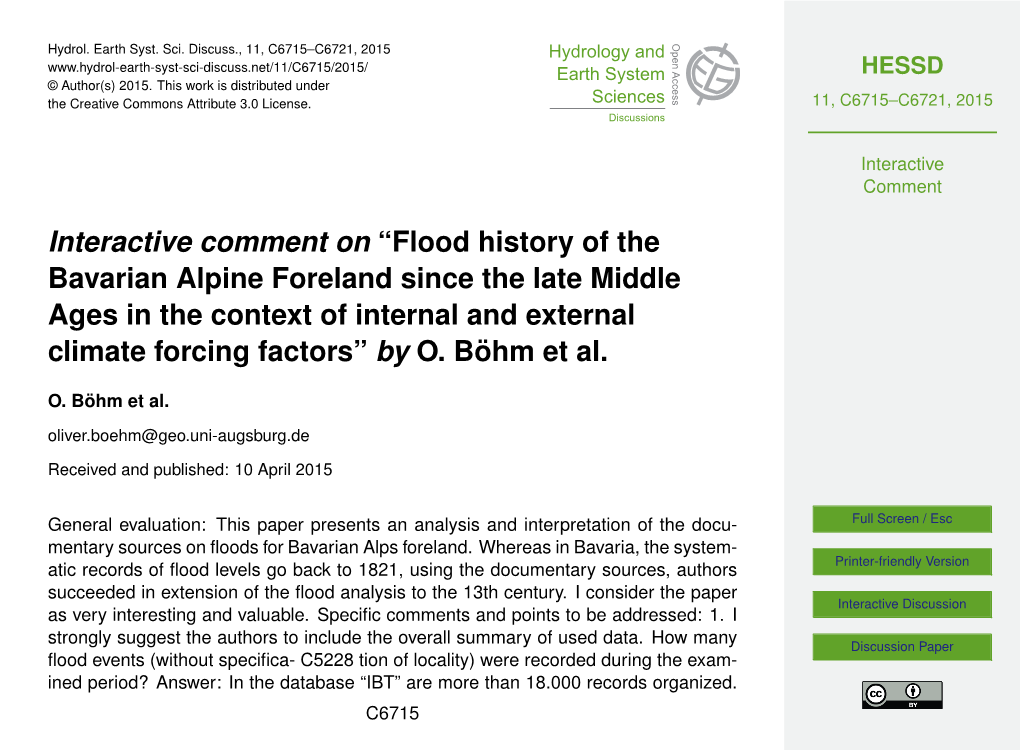 Flood History of the Bavarian Alpine Foreland Since the Late Middle Ages in the Context of Internal and External Climate Forcing Factors” by O