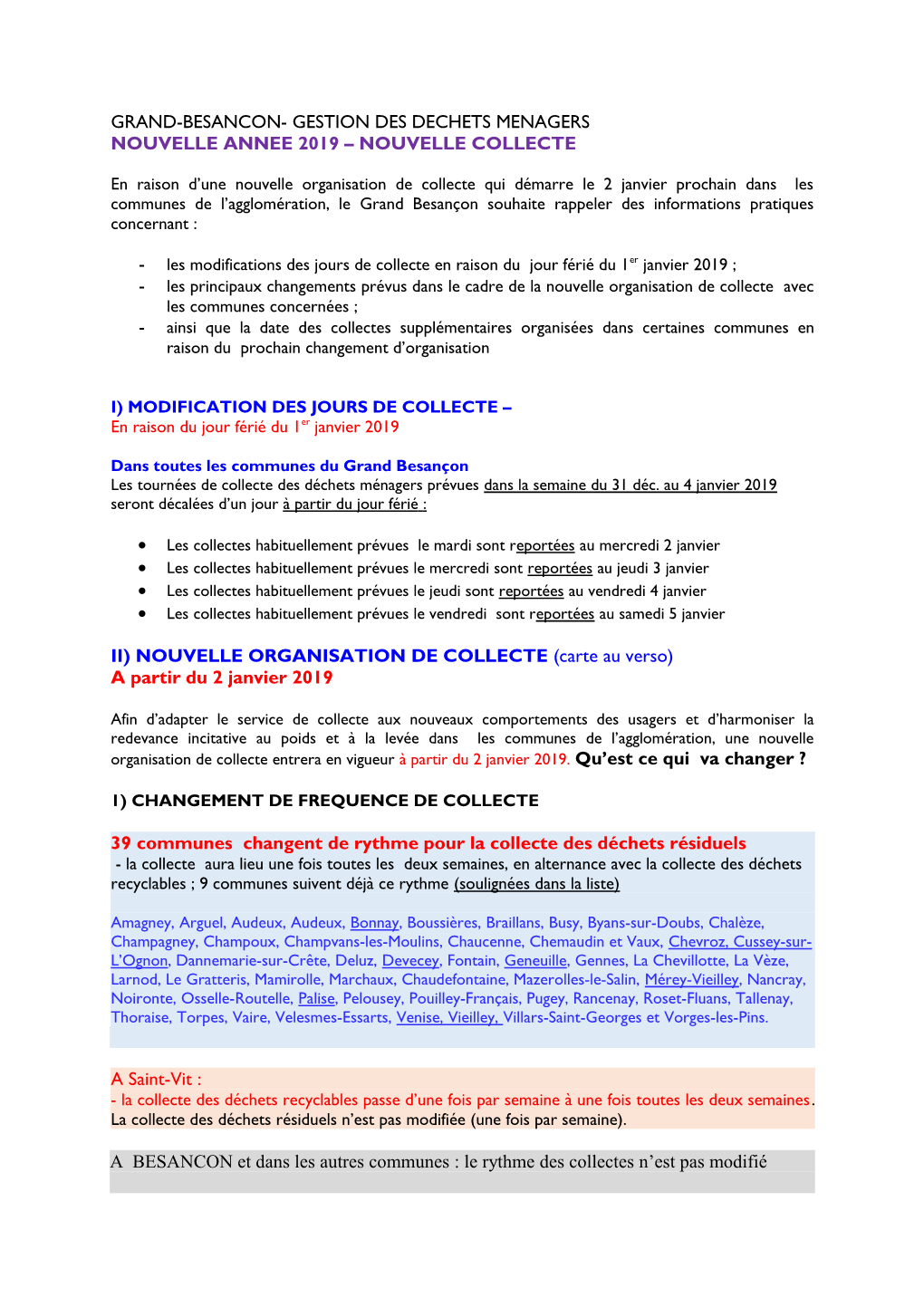 Grand-Besancon- Gestion Des Dechets Menagers Nouvelle Annee 2019 – Nouvelle Collecte