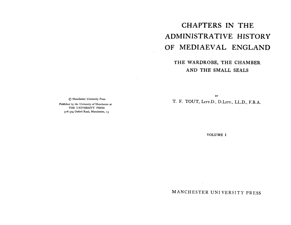 Chapters in the Administrative History of Mediaeval England