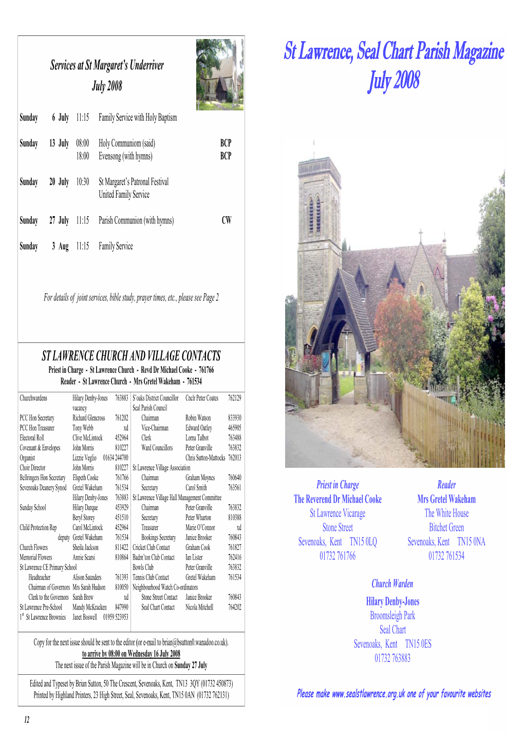 St Lawrence, Seal Chart Parish Magazine July 2008