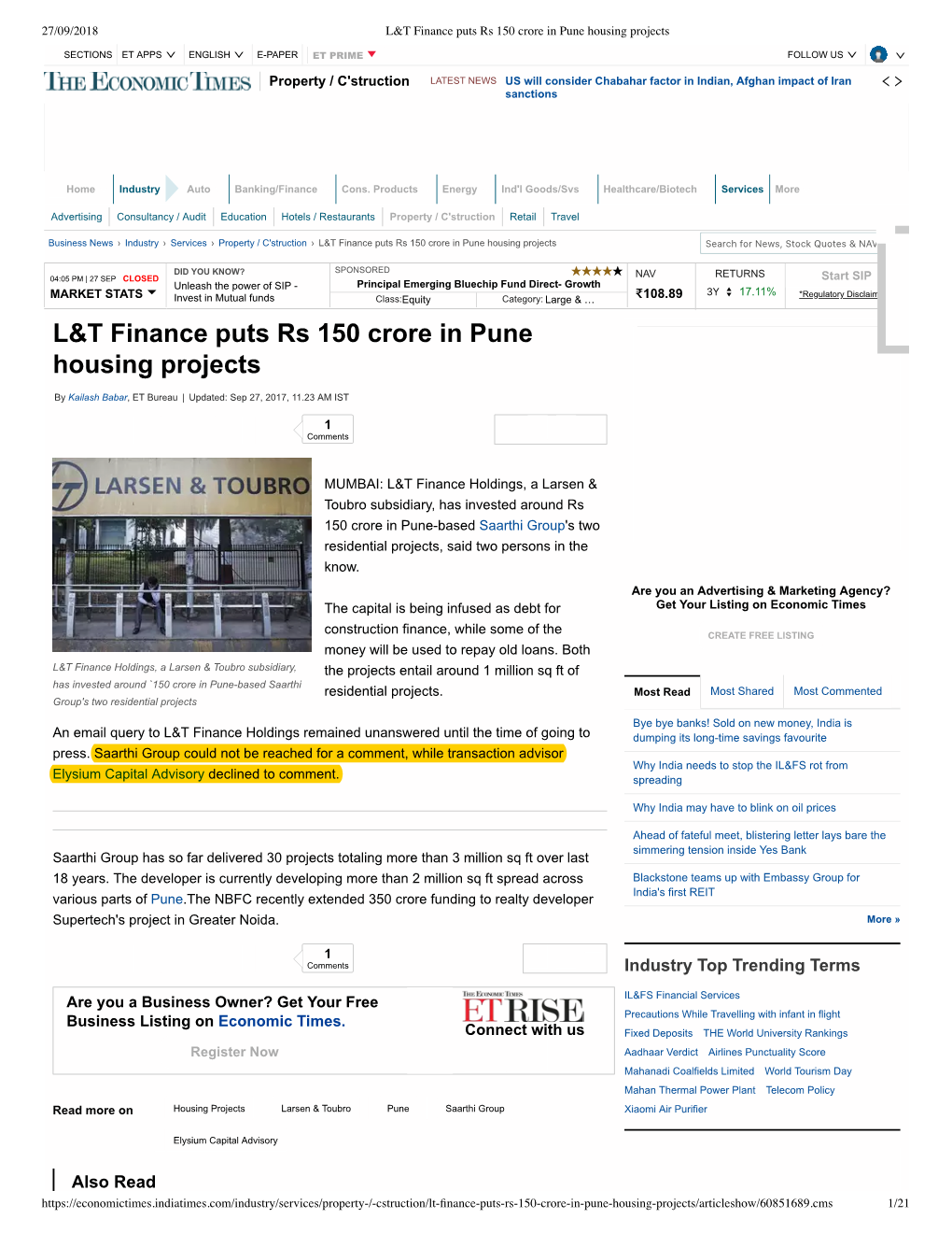 L&T Finance Puts Rs 150 Crore in Pune Housing Projects
