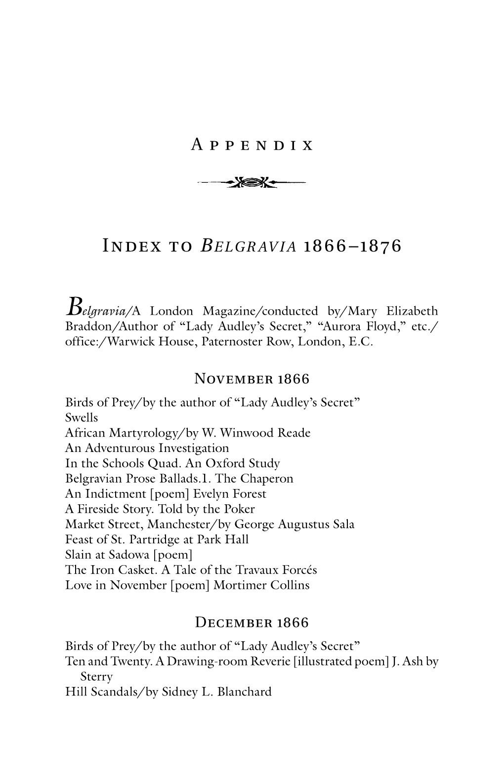 Index to BELGRAVIA 1866–1876