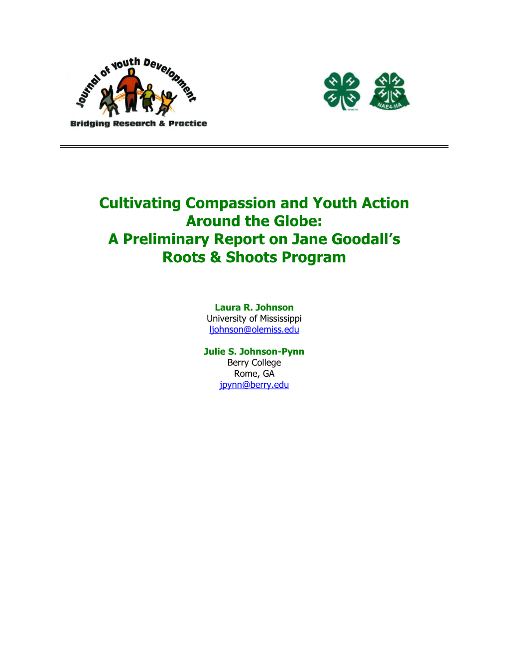 A Preliminary Report on Jane Goodall's Roots & Shoots Program