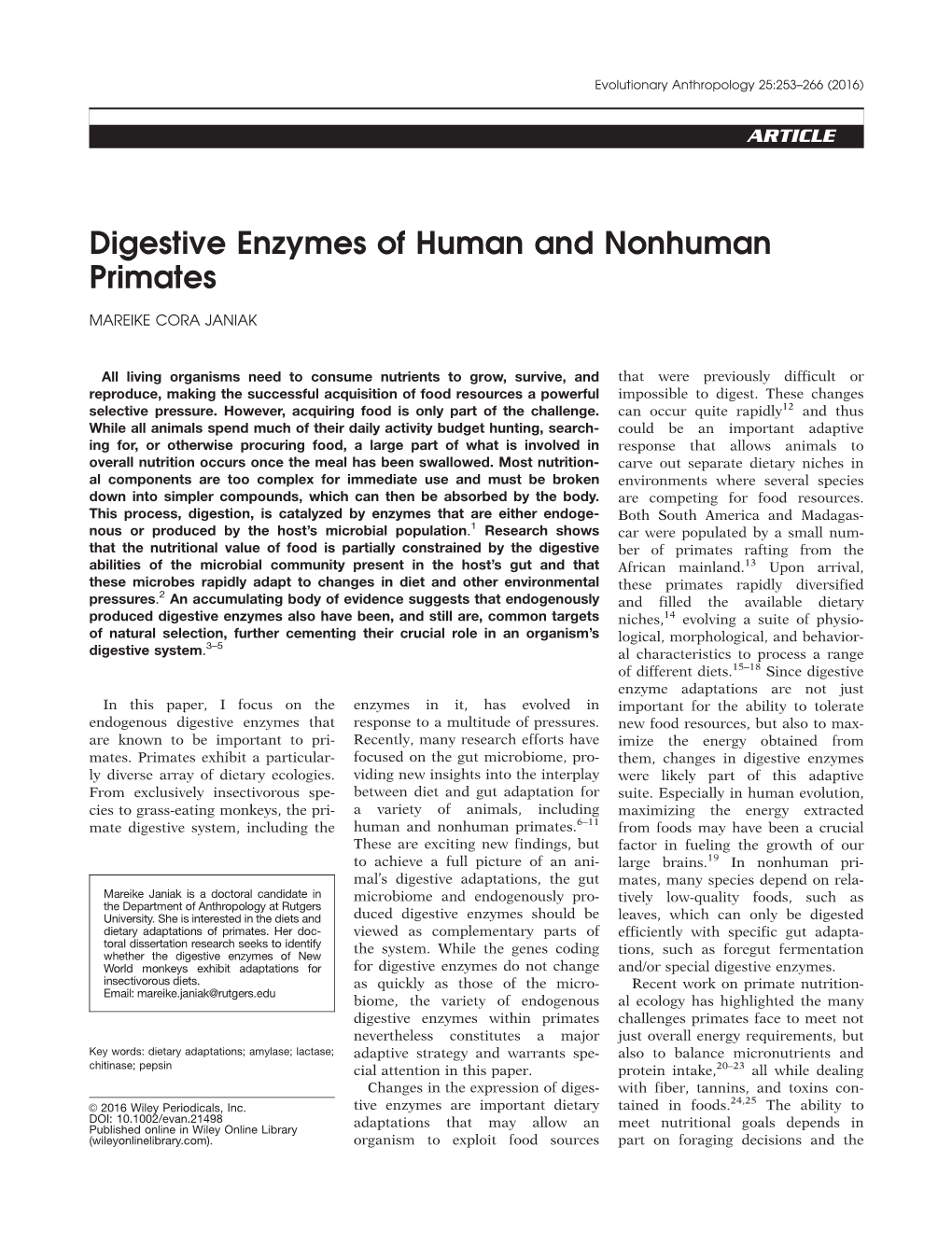 Digestive Enzymes of Human and Nonhuman Primates