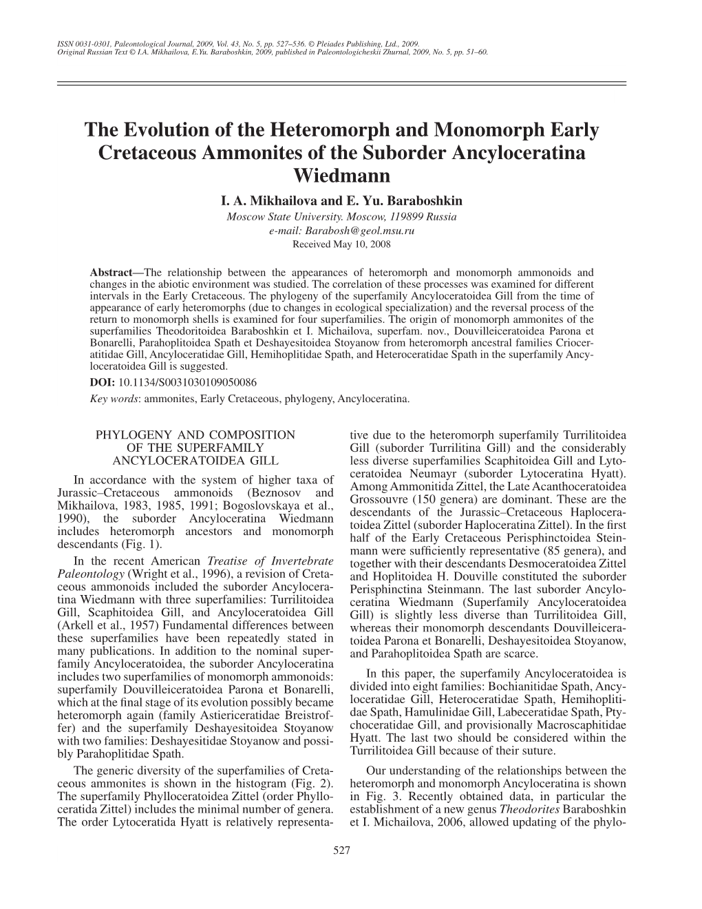 The Evolution of the Heteromorph and Monomorph Early Cretaceous Ammonites of the Suborder Ancyloceratina Wiedmann I