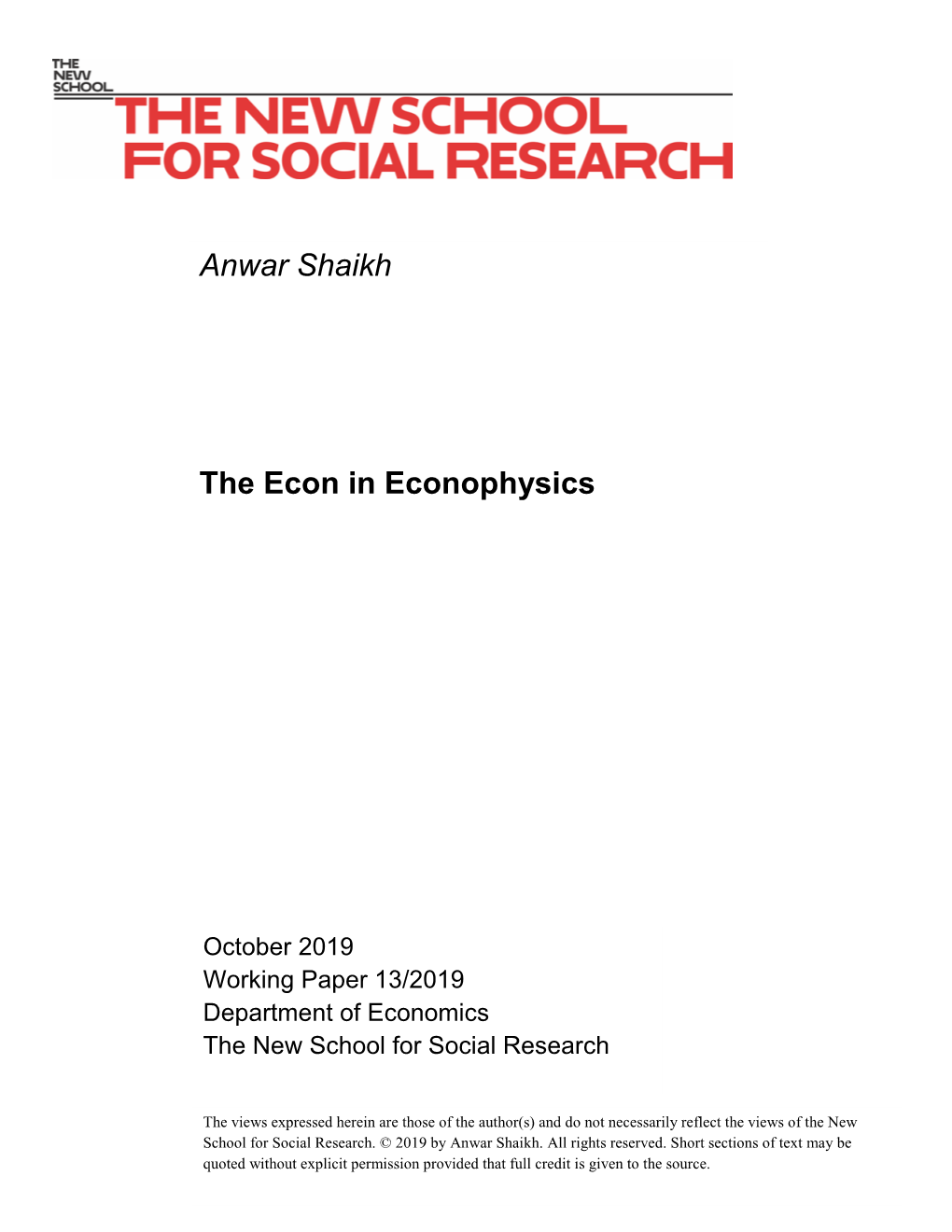 Anwar Shaikh the Econ in Econophysics