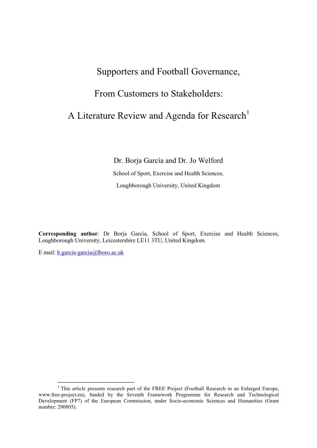 Loughborough Study Football Governance Review