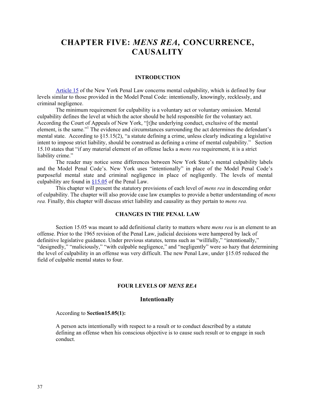 Chapter Five: Mens Rea, Concurrence, Causality