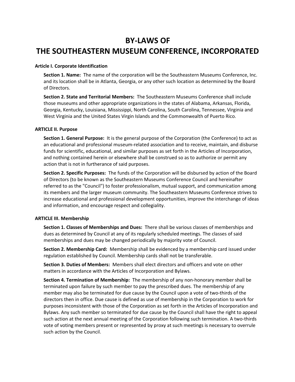The Southeastern Museum Conference, Incorporated