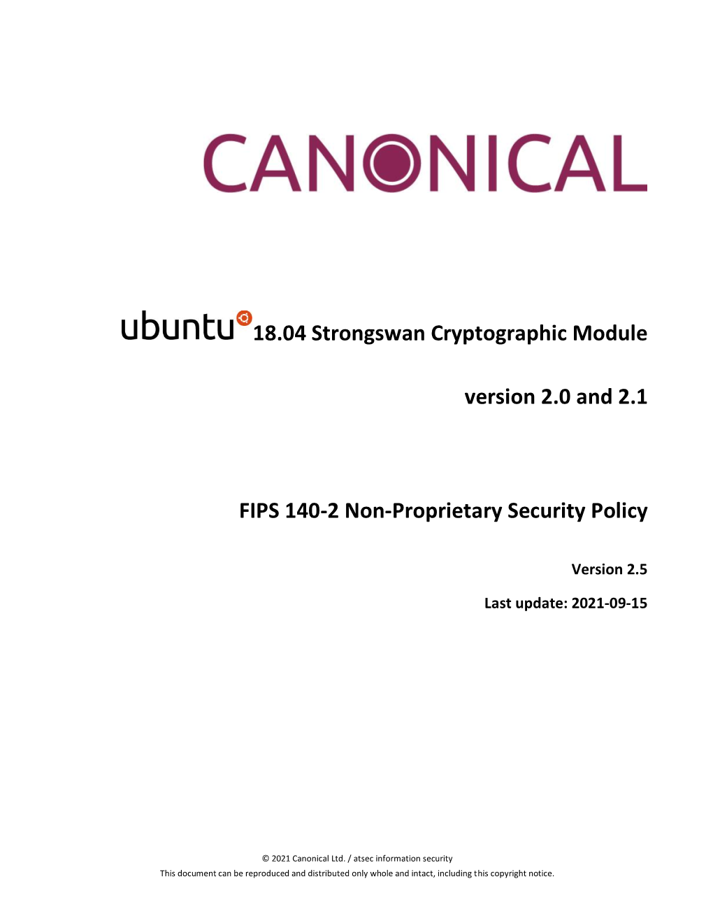 18.04 Strongswan Cryptographic Module Version 2.0 and 2.1 FIPS