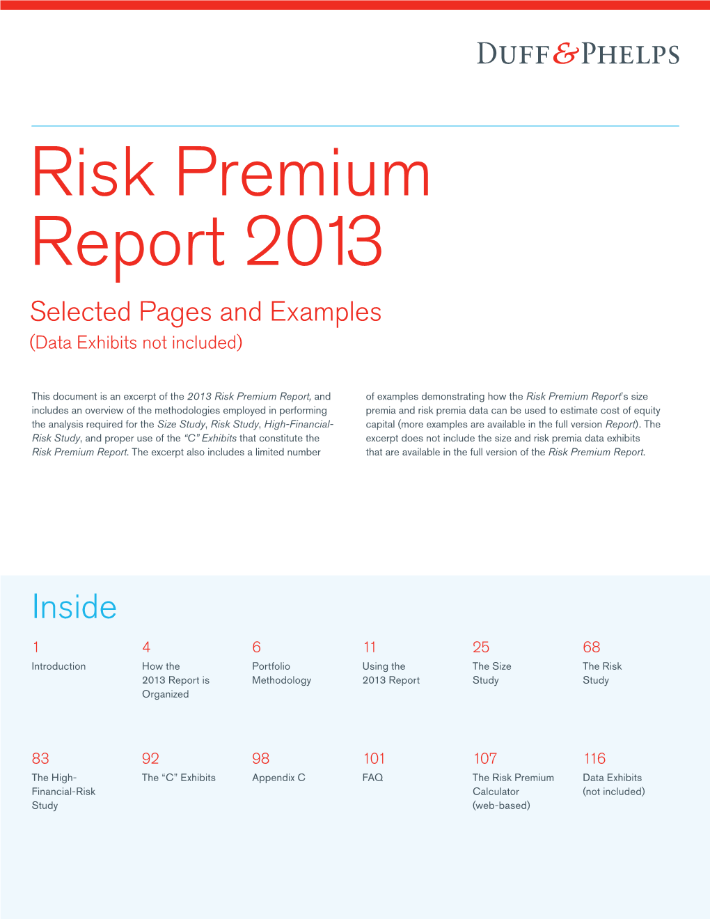 Risk Premium Report 2013 Selected Pages and Examples (Data Exhibits Not Included)