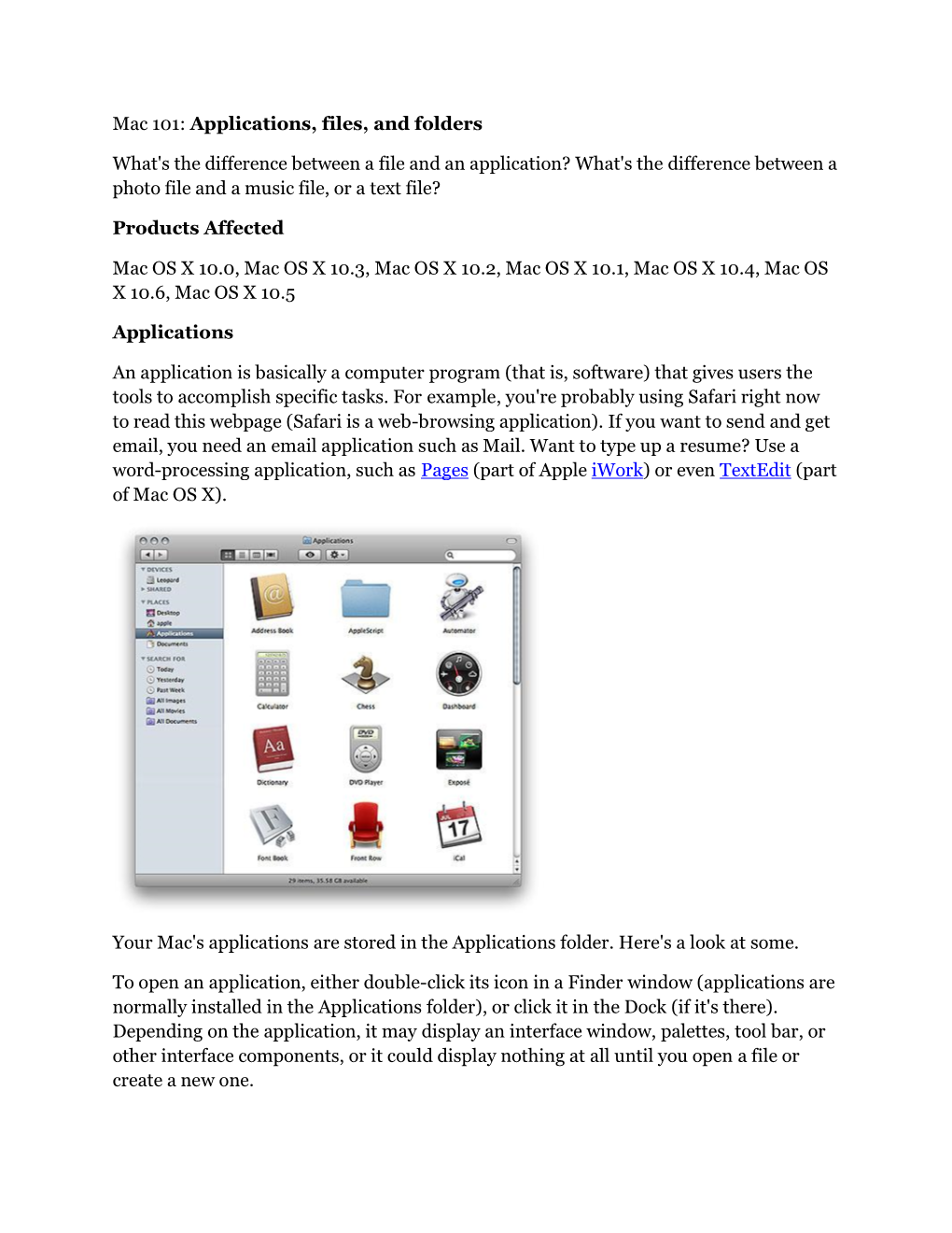 Mac 101: Applications, Files, and Folders What's the Difference