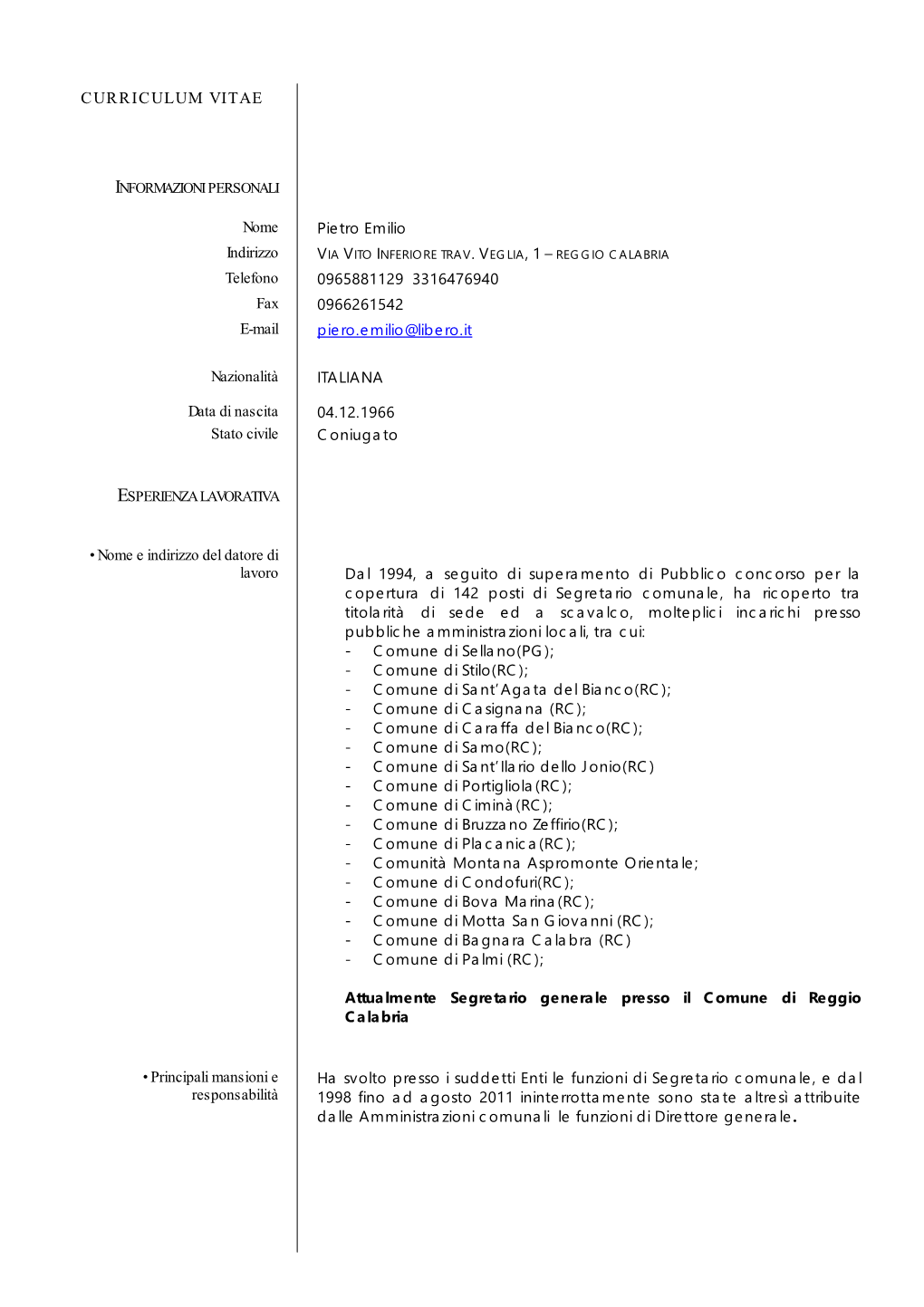 Curriculum Vitae Formato Europeo