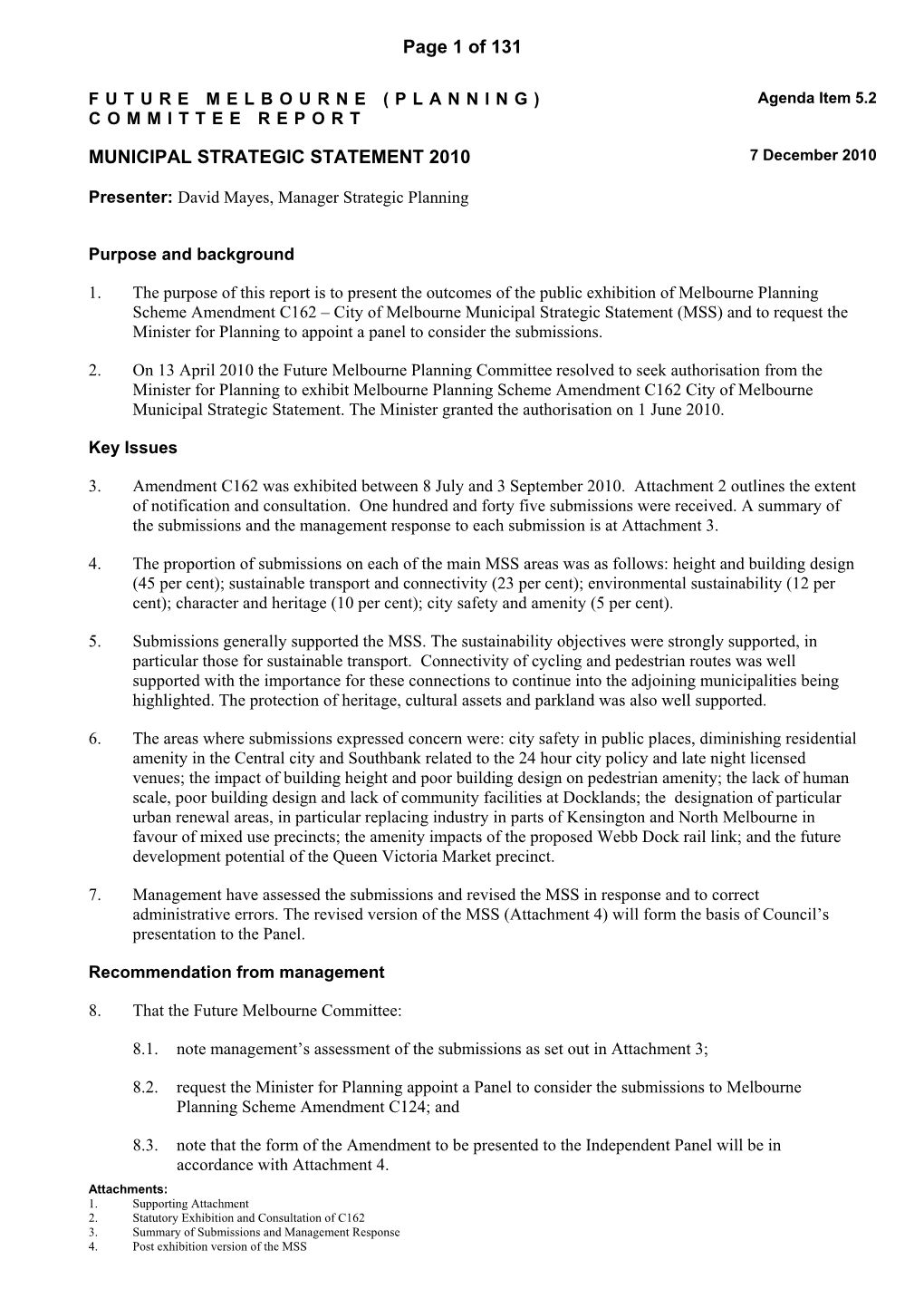 MUNICIPAL STRATEGIC STATEMENT 2010 Page 1 Of