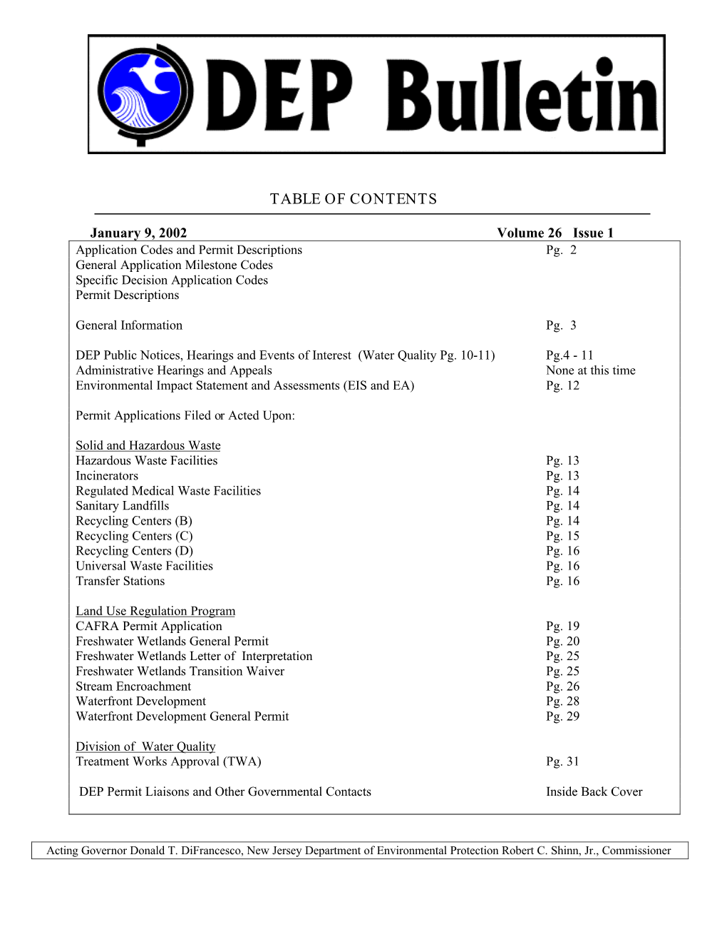 DEP Bulletin, 01/09/02