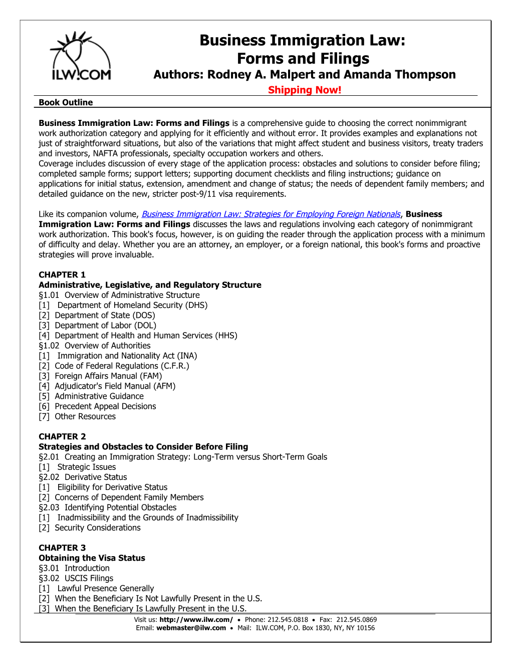 Immigration Books: Business Immigration Law: Forms and Filings