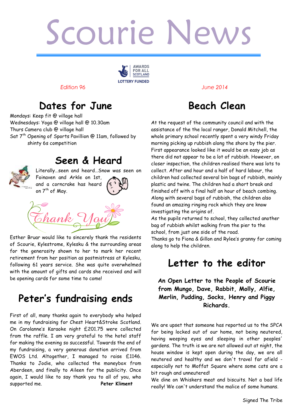Dates for June Seen & Heard Peter's Fundraising Ends Beach Clean