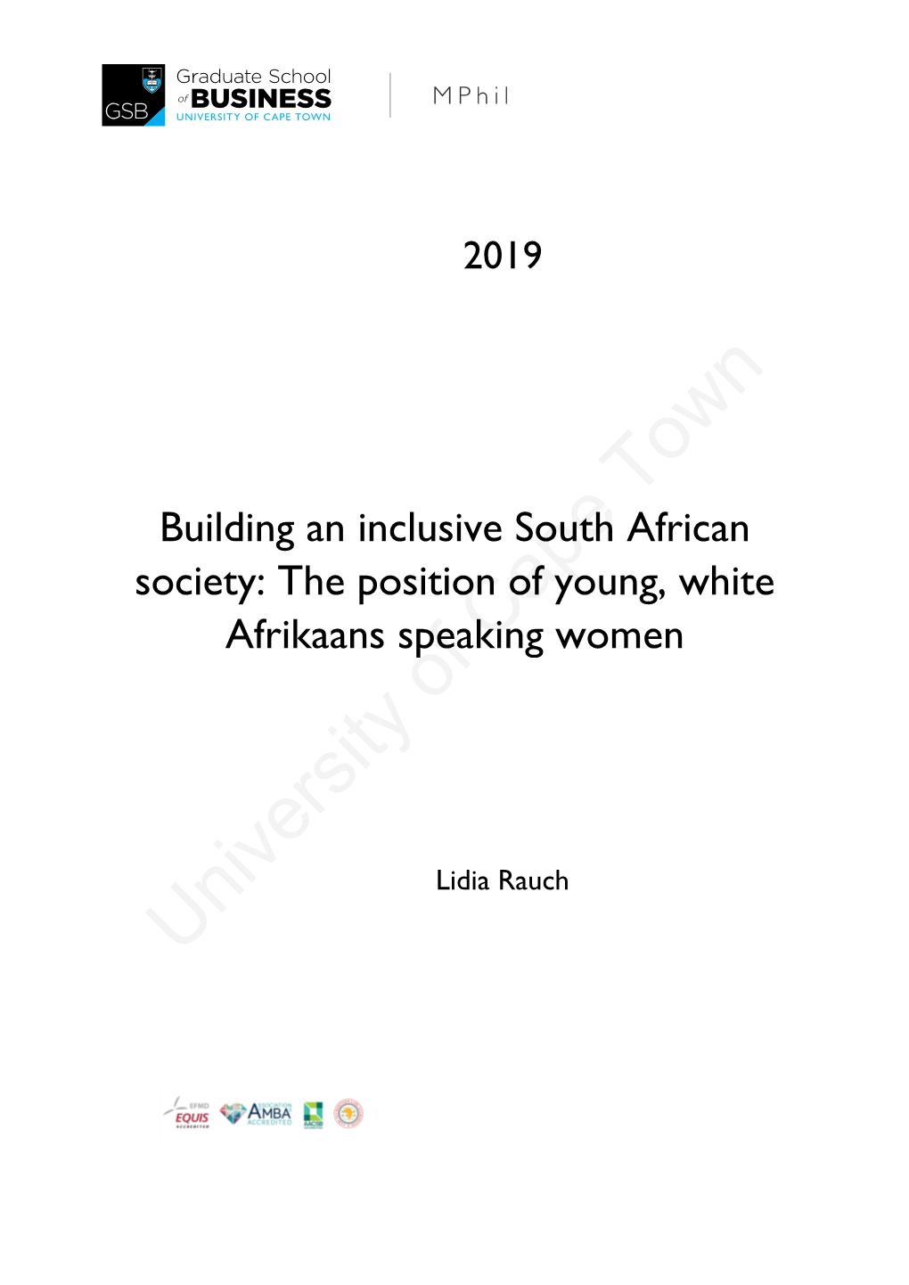 The Position of Young, White Afrikaans Speaking Women