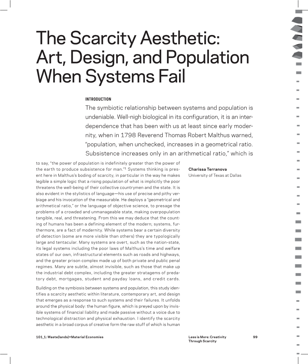 The Scarcity Aesthetic: Art, Design, and Population When Systems Fail