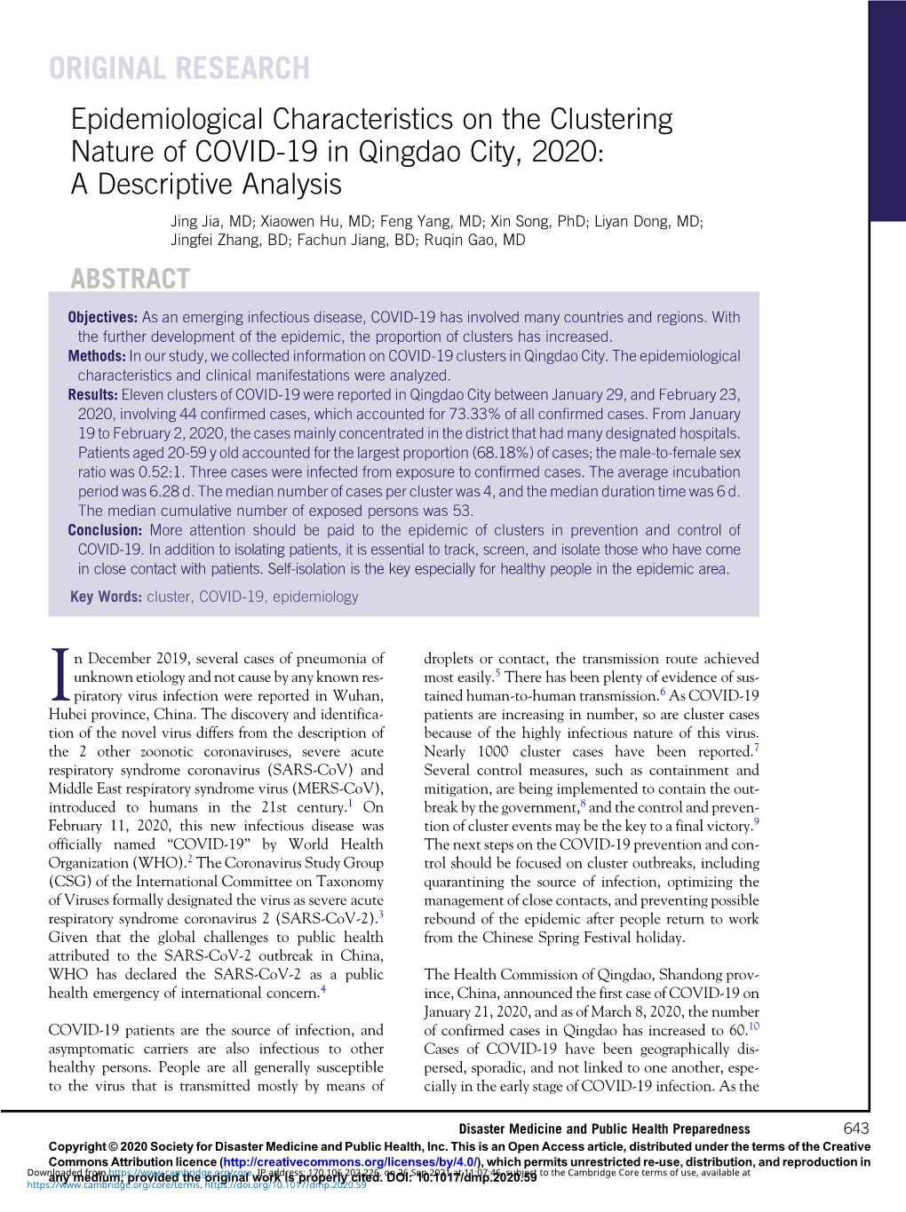 Epidemiological Characteristics on The