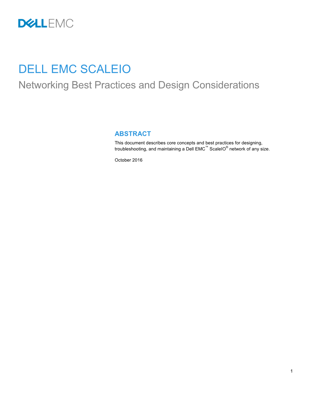 Dell EMC Scaleio: Networking Best Practices and Design Considerations